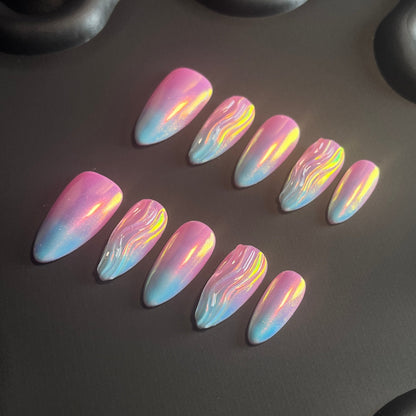 Mermaid 3D Swirl Almond Ombre Nails