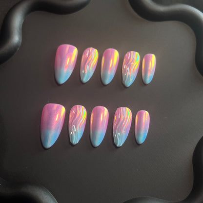 Mermaid 3D Swirl Almond Ombre Nails