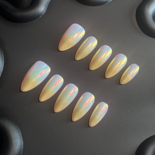 Gold Holographic Almond Ombre Nails