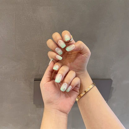 Mint Green Ombre Nails Oval Butterfly