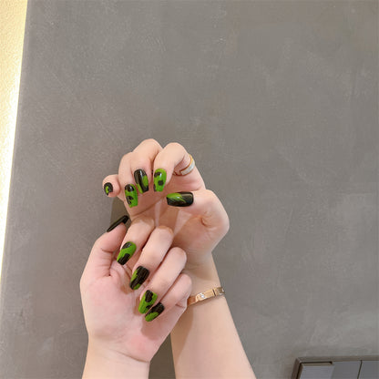 Green Camo Nails Short Coffin Press on