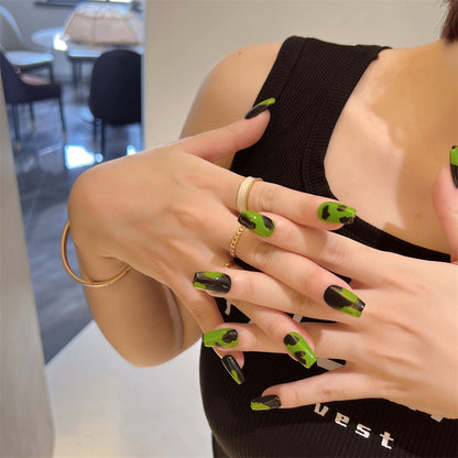 Green Camo Nails Short Coffin Press on