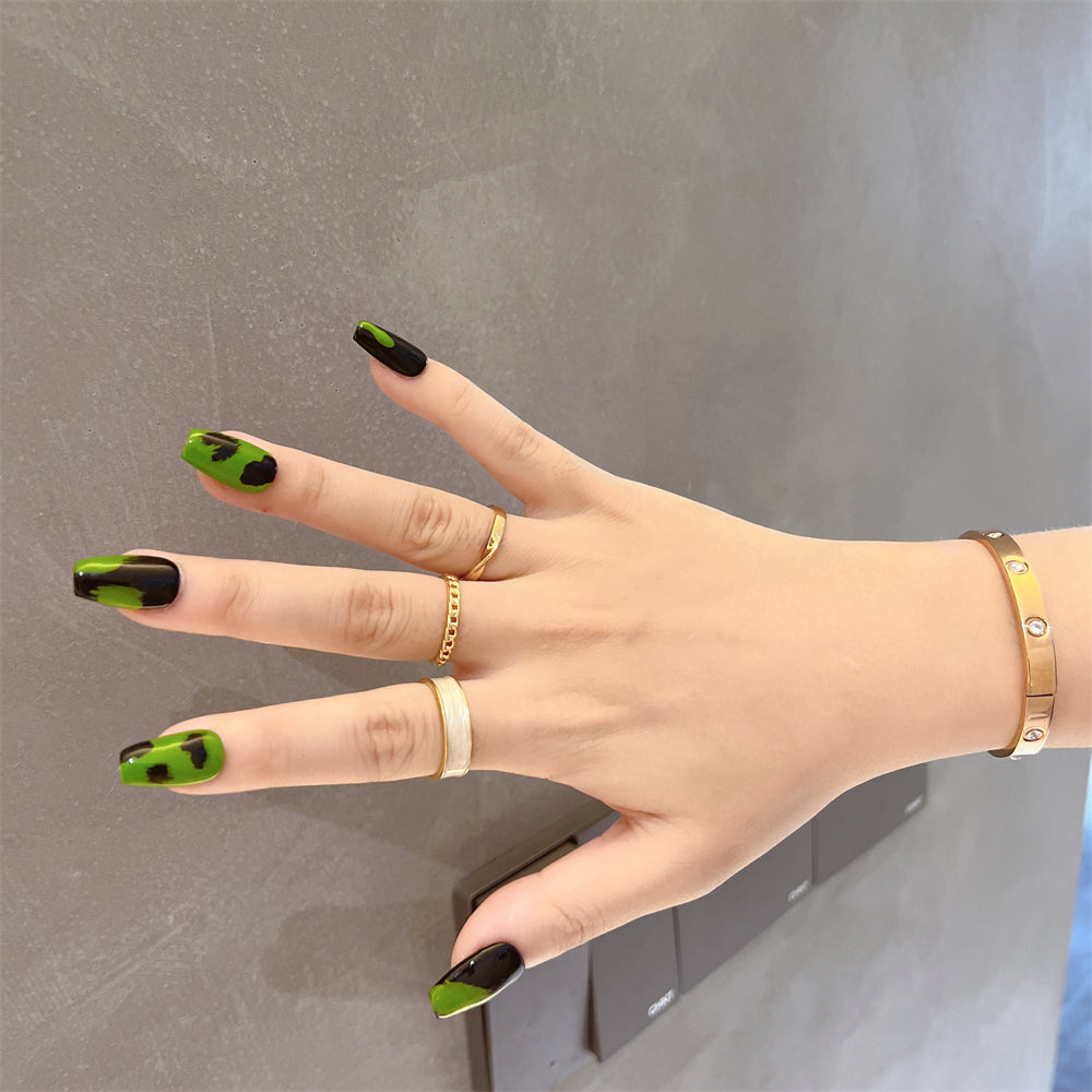 Green Camo Nails Short Coffin Press on