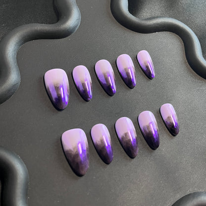 Purple And Black Almond Ombre Nails