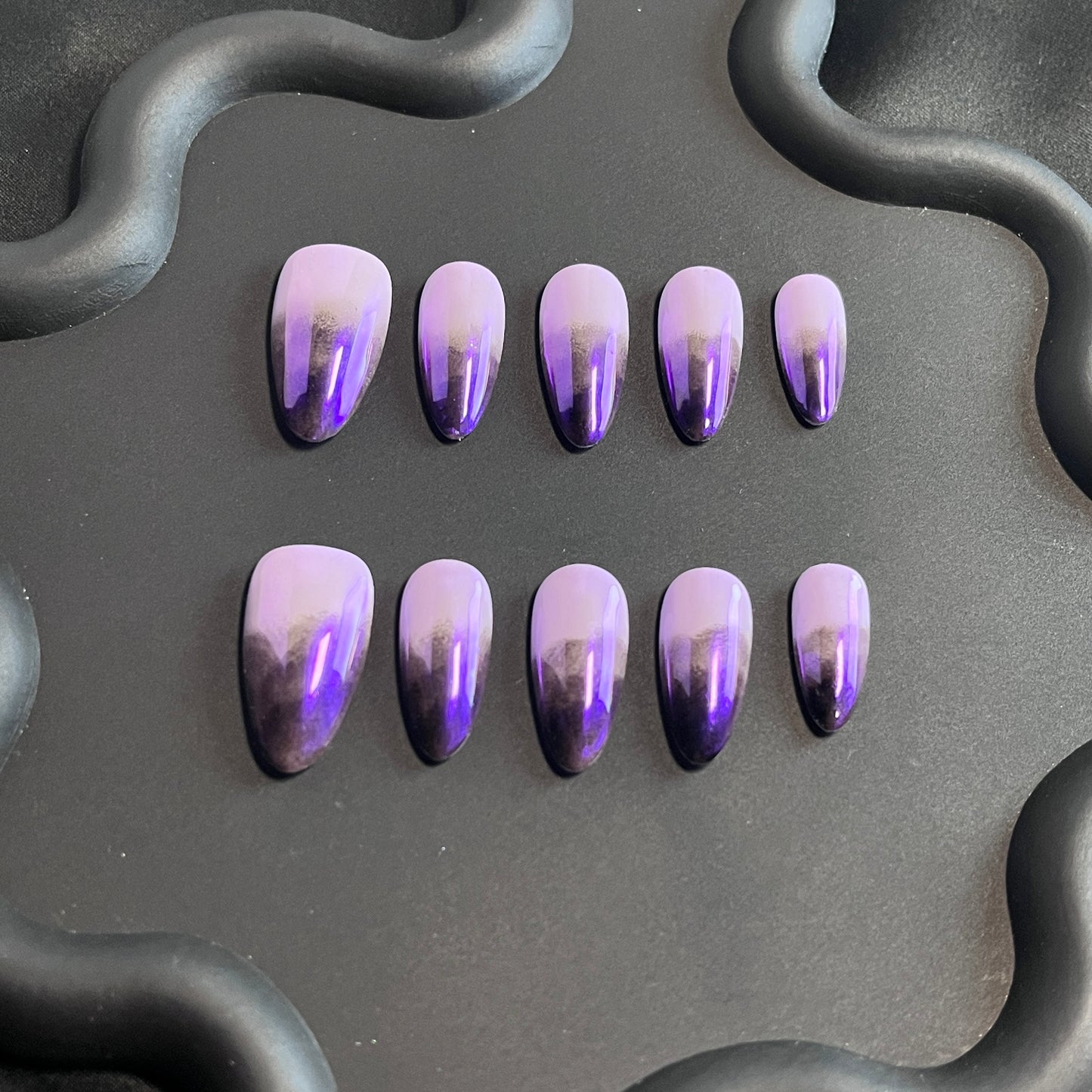 Purple And Black Almond Ombre Nails