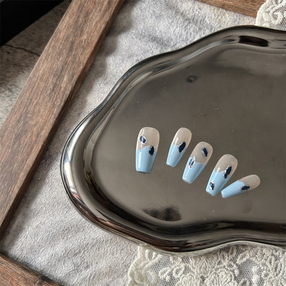 Light Blue Coffin Nails Peacock for Vacation