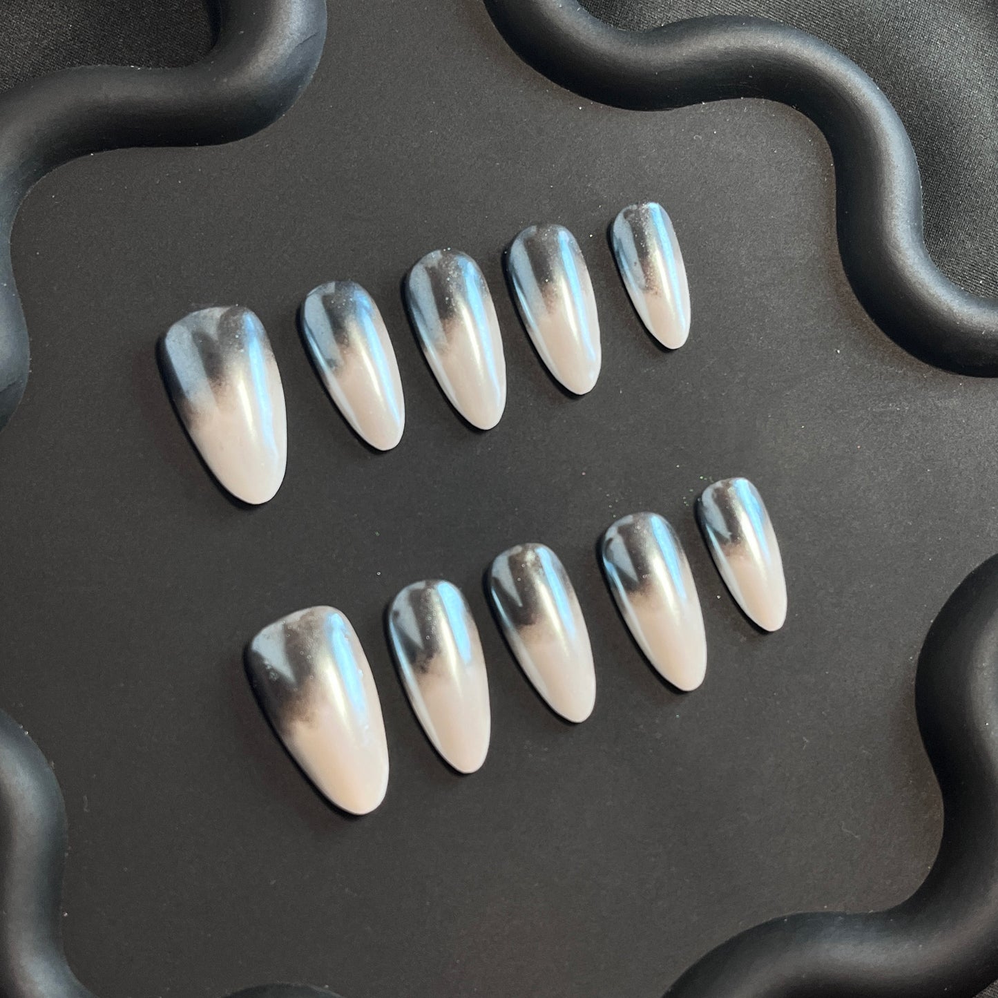 White And Black Almond Ombre Nails