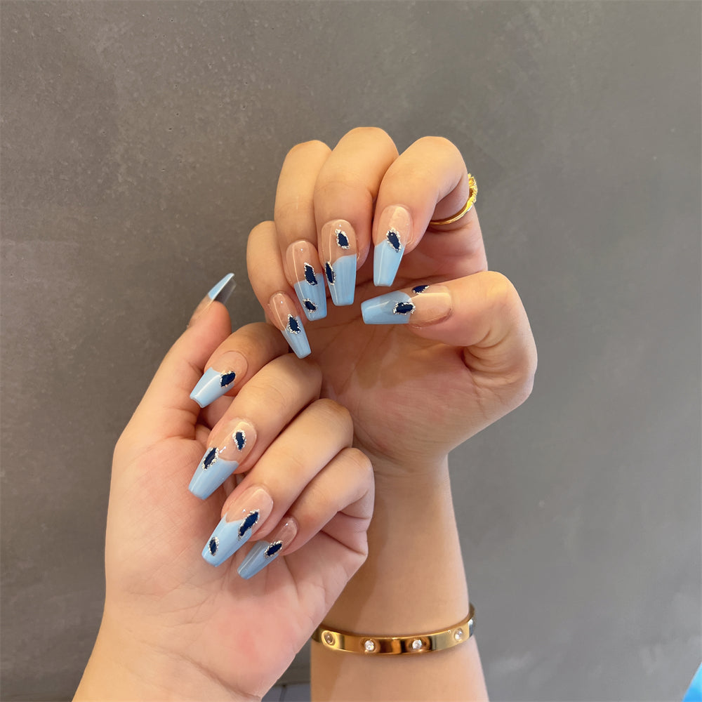 Light Blue Coffin Nails Peacock for Vacation