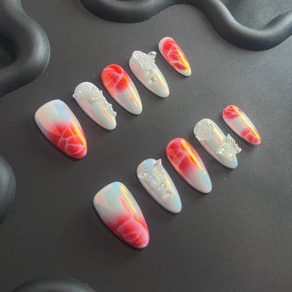 Rose Petals Butterfly Almond Ombre Nails