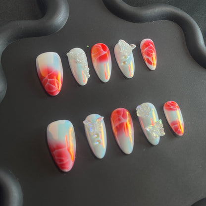 Rose Petals Butterfly Almond Ombre Nails