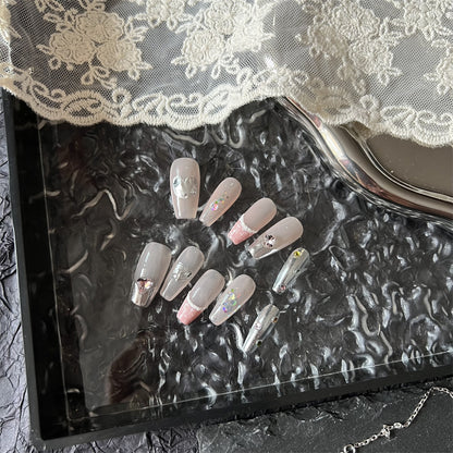 Sparkly Nude Nails Rhinestone Chrome Valentine