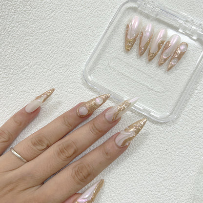 Gold Prom Nails 3D Chrome Stiletto