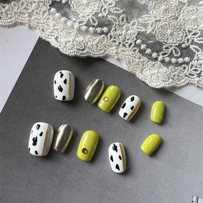 Neon Yellow Chrome Nails Press On Cute