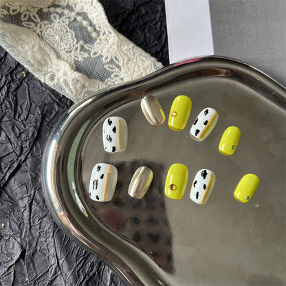 Neon Yellow Chrome Nails Press On Cute