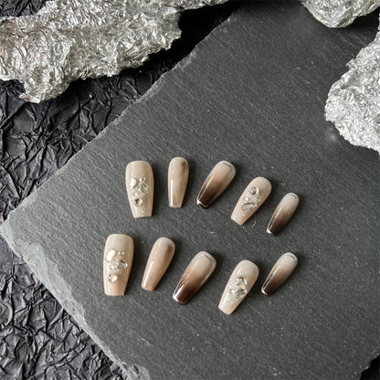 Mocha Brown Ombre Nails With Diamonds