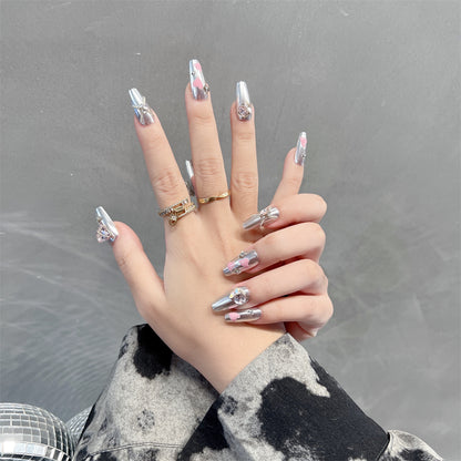 Silver Metallic Nails Press on for Prom