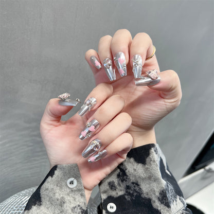 Silver Metallic Nails Press on for Prom