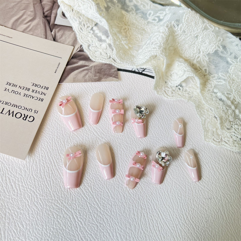 Pink Nails With Bow Ballet Slipper Press On