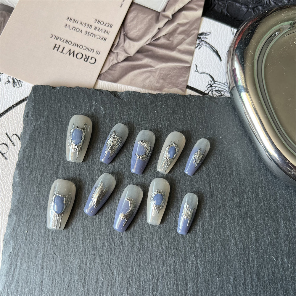 Baby Blue Ombre Nails Chrome Design Coffin