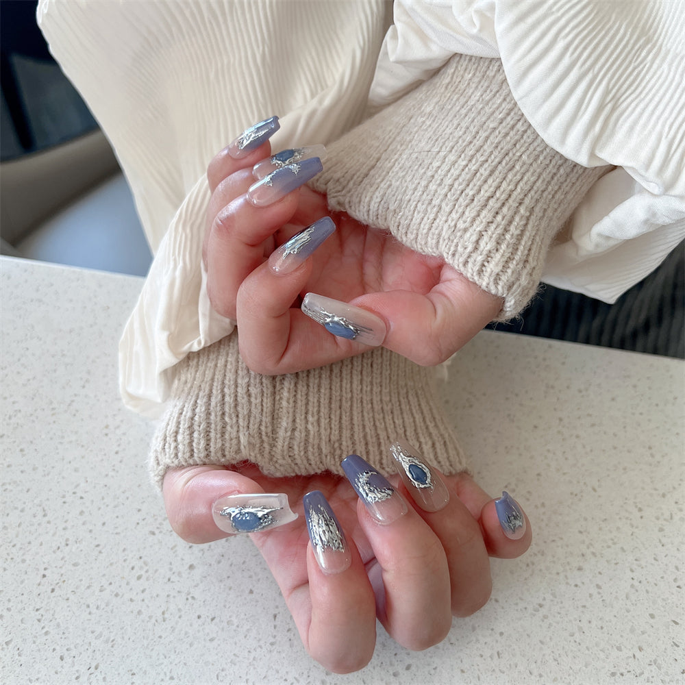 Baby Blue Ombre Nails Chrome Design Coffin