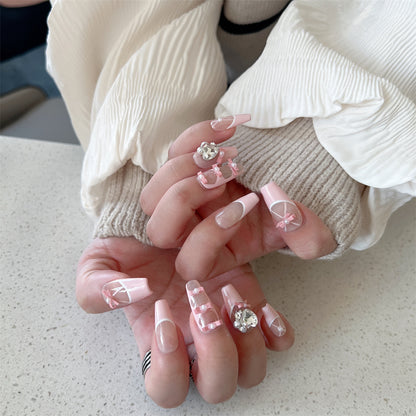 Pink Nails With Bow Ballet Slipper Press On