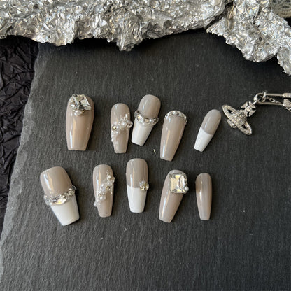 Nude Nails With Diamonds French Coffin Designs