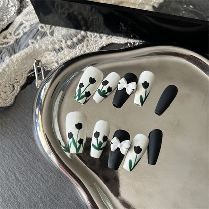 Black and White Coffin Nails Matte Halloween