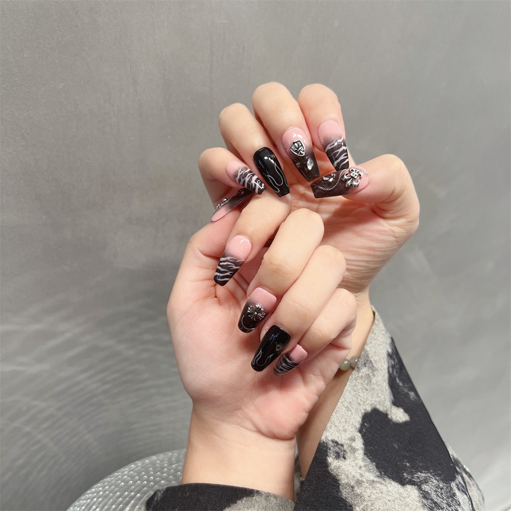 Pink and Black Ombre Nails Flame Acrylic