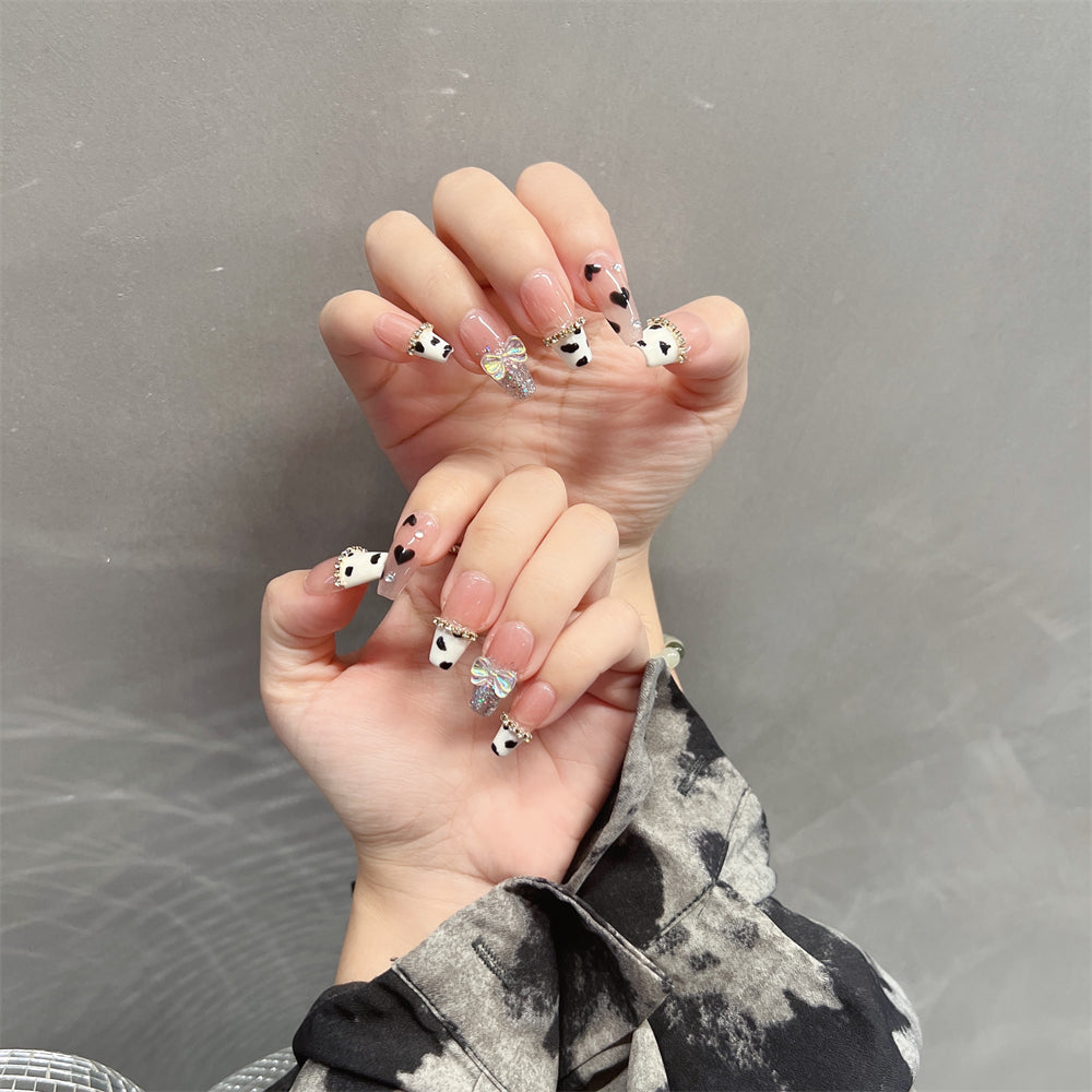 Cow Print Coffin Nails Cute With Diamonds