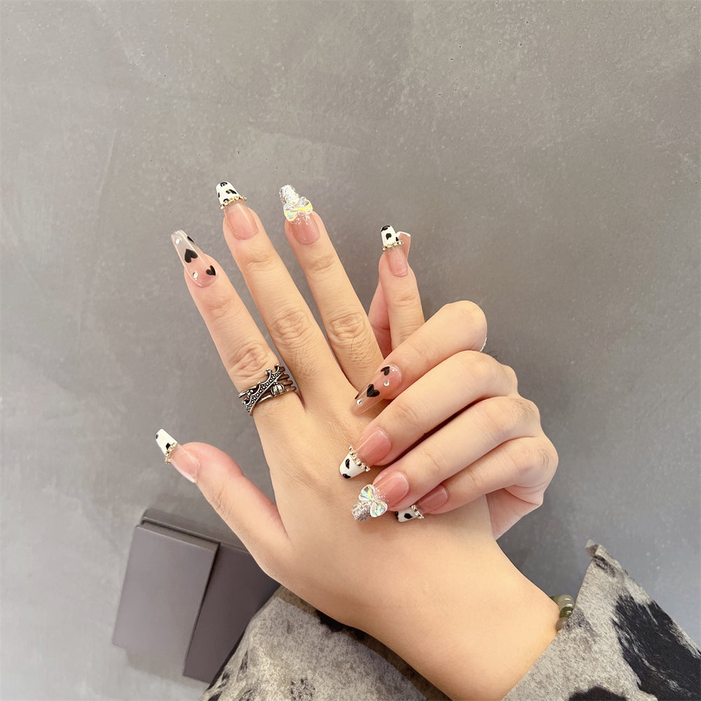 Cow Print Coffin Nails Cute With Diamonds