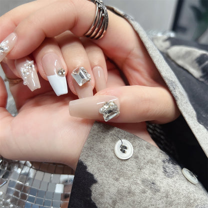 Nude Nails With Diamonds French Coffin Designs