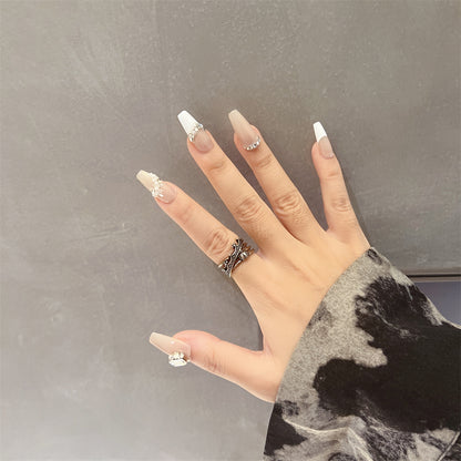 Nude Nails With Diamonds French Coffin Designs