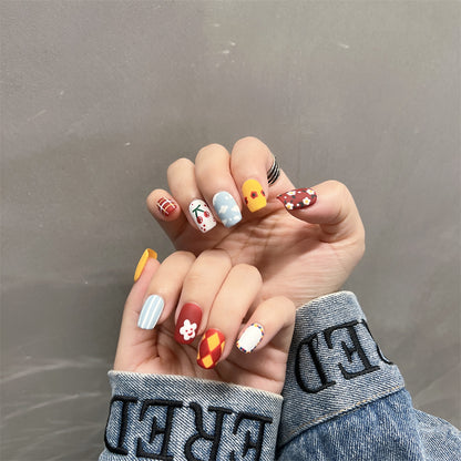 Cute Flower Nails Matte Burgundy Designs