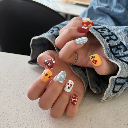 Cute Flower Nails Matte Burgundy Designs