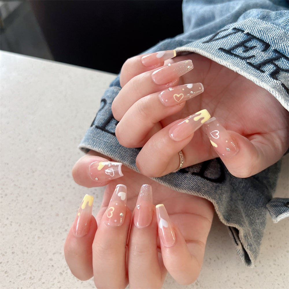 Nude Pink Acrylic Nails Heart Cute Art