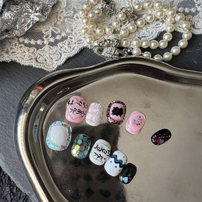 Glitter Easter Nails Short Cute Press On