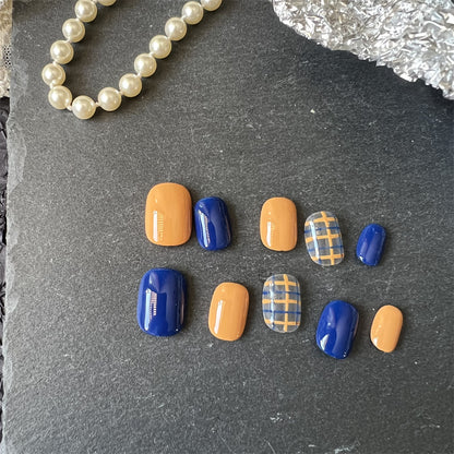 Royal Blue and Orange Nails Plaid Short