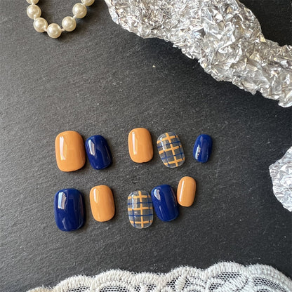 Royal Blue and Orange Nails Plaid Short