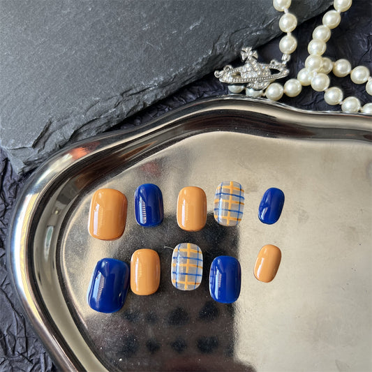 Royal Blue and Orange Nails Plaid Short