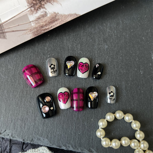 Black and Pink Acrylic Nails Diamonds Edgy Designs