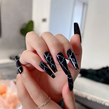 Lightning Nails Black Acrylic Coffin Goth