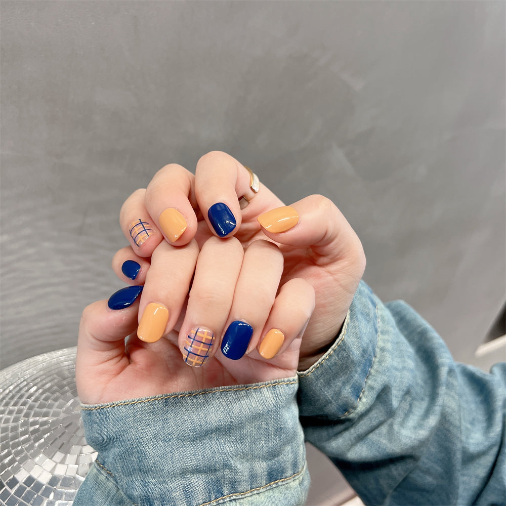 Royal Blue and Orange Nails Plaid Short