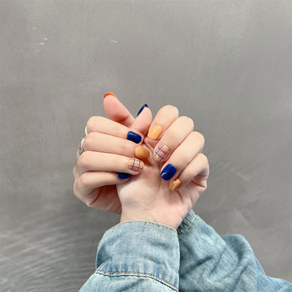 Royal Blue and Orange Nails Plaid Short