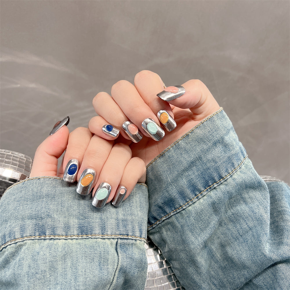 Silver Chrome Nail Designs Edgy Press on