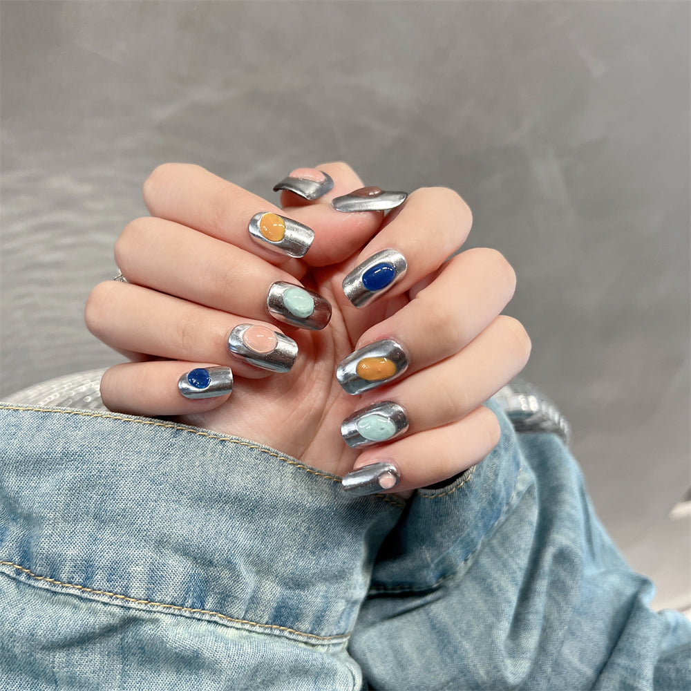 Silver Chrome Nail Designs Edgy Press on