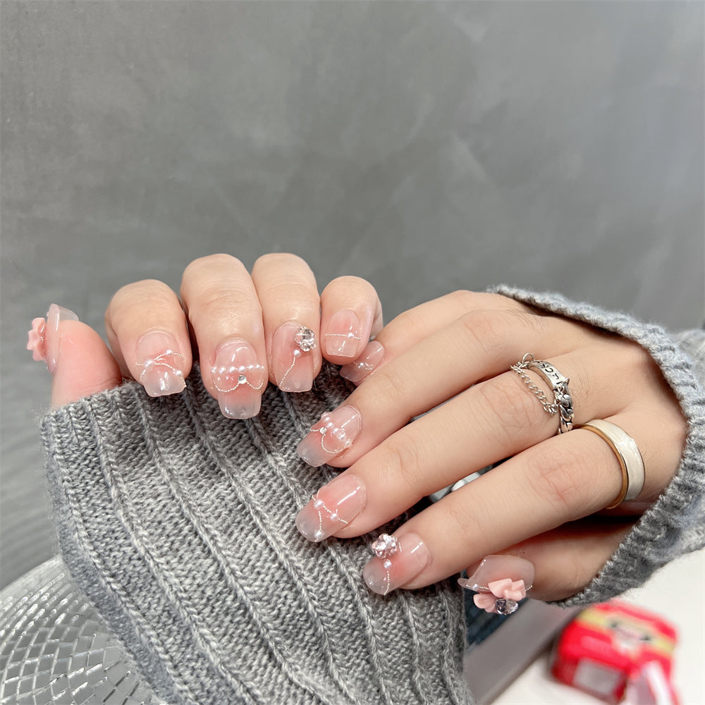 Blush Pink Nails Wedding Korean Art