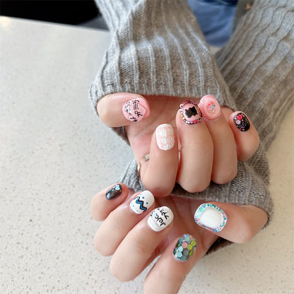 Glitter Easter Nails Short Cute Press On