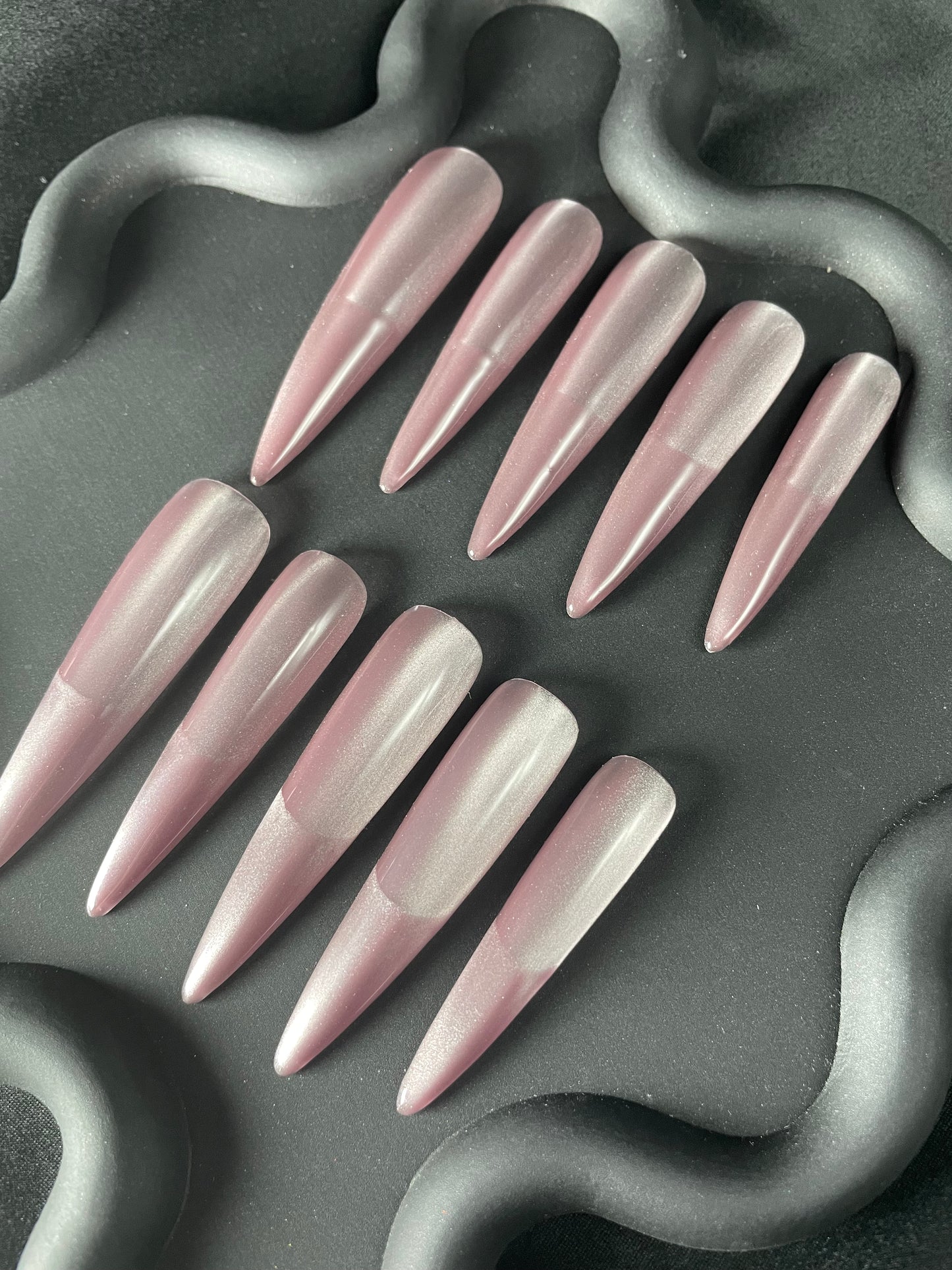 Pink Cat Eye French Stiletto Ombre Nails