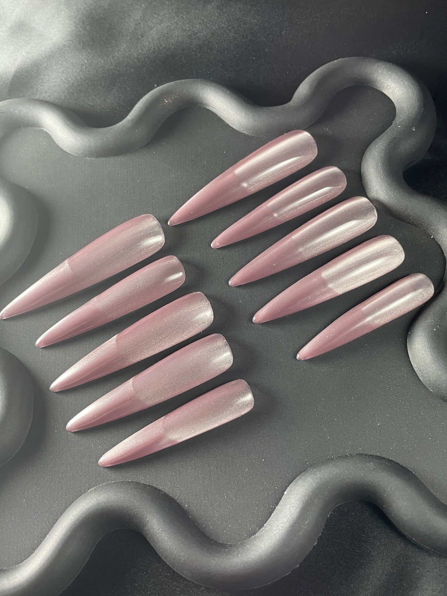 Pink Cat Eye French Stiletto Ombre Nails