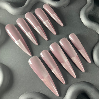 Pink Cat Eye French Stiletto Ombre Nails